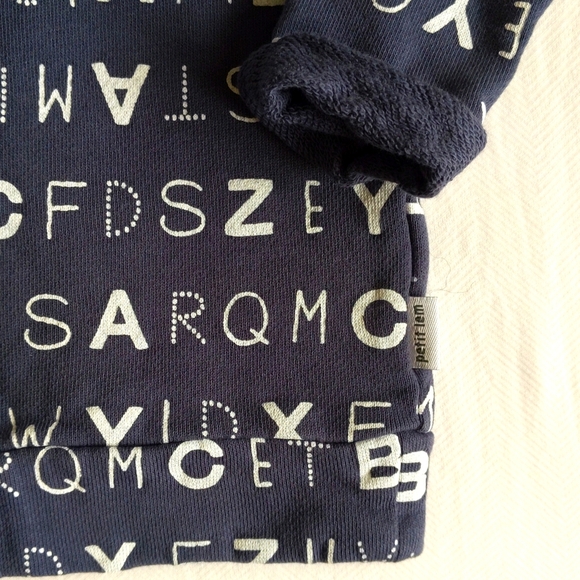 petit lem navy alphabet graphic crewneck pocket sweatshirt 12 months baby - Picture 4 of 6